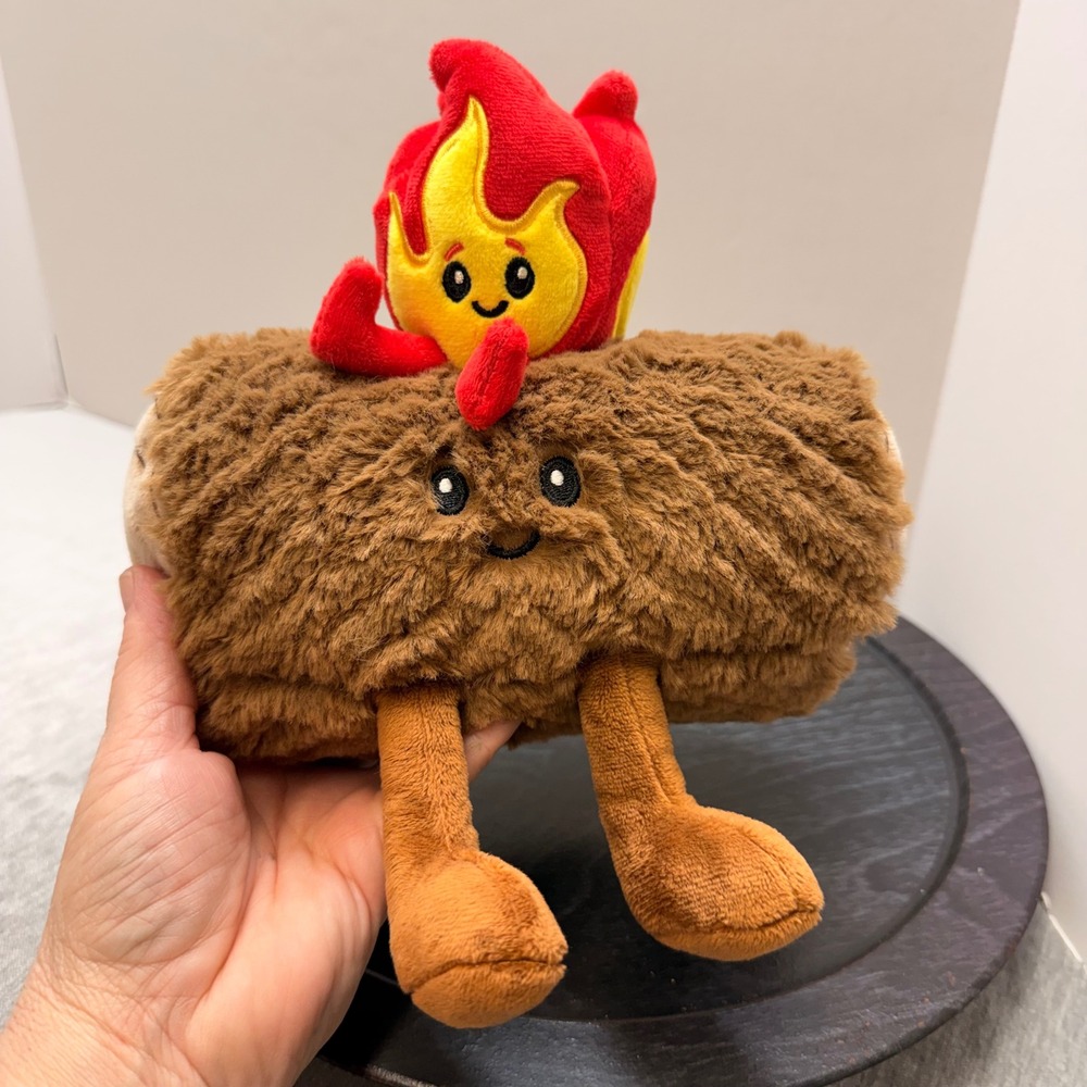 Gigglescape Campfire Plush Log with Flame Stuffed Animal Toy Brown Red